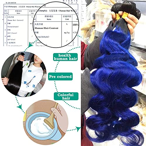 Brazilian Body Wave Ombre Hair Bundles - 1B/Blue 26 Inch Remy Human Hair