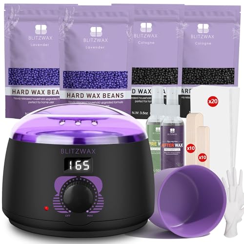 BLITZWAX Brazilian and Bikini Waxing Kit for Women, Hard Wax Warmer for Face, Legs and Body, At Home Hair Removal Kit, Beginner Friendly, Digital Fast Heating, 51 Wax Items