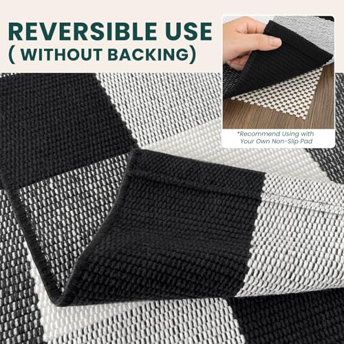 Buffalo Plaid Area Rug 8x10 ft - Black and White Living Room Carpet - KOZYFLY