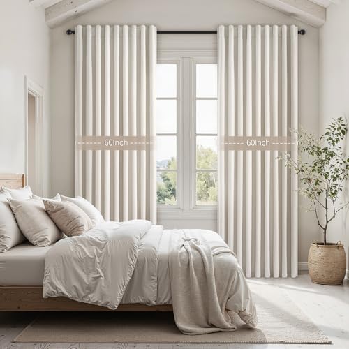 Topfinel Blackout Curtains 60W x 90L Linen Look for Sliding Doors - Pack of 2, Birch