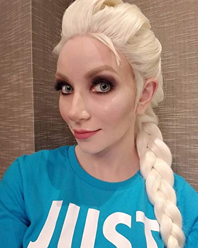Morvally 24-Inch Platinum White Wavy Lace Front Wig, Glueless, Heat-Resistant Synthetic Hair