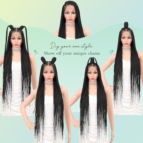 1205 Black 36 Inch Knotless Lace Front Braided Wig for Black Women - 200% Density