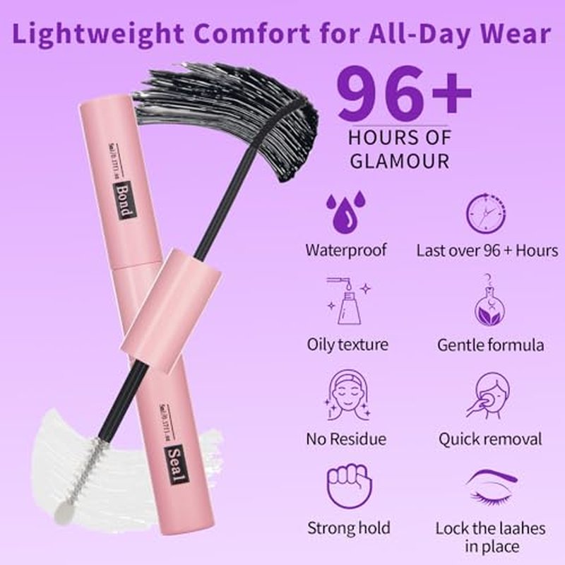 Lash Cluster Glue and Remover Kit,Waterproof & 96 Hours Long Lasting Strong Hold Lash Bond and Seal+Lash Remover Eyelash Adhesive and Remover for DIY Eyelash Extensions(2 in 1 Bond and Seal+Remover)