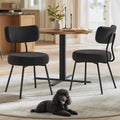 Upholstered Dining Chairs Set of 2 - Modern Boucle Lounge Chairs, Ink Black
