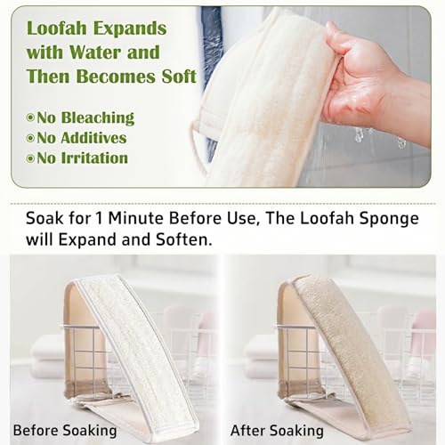 Natural Loofah Bath Sponge, 28 in Back Scrubber for Bath, Exfoliating Body Scrubber, Shower Loofah Scrubber for Women and Men, Shower Loofah Sponge to Clean Body Deeply, Invigorate Skin