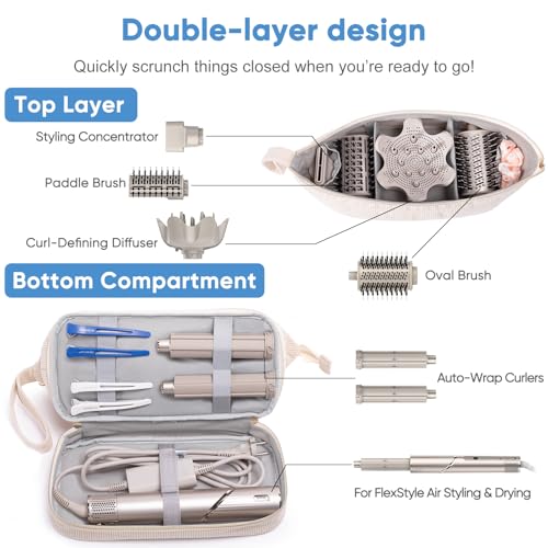 ELCUPA Ivory Double-Layer Personalized Hair Dryer Travel Case for Shark FlexStyle & Airwrap