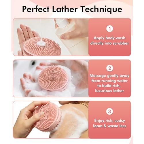 Silicone Body Scrubber - 3 Pack Dual-Sided Exfoliating & Massage Scrubber for Women & Men, Rich Foaming Gentle Back Scrubber for All Skin Types (Pink+Green+Grey)