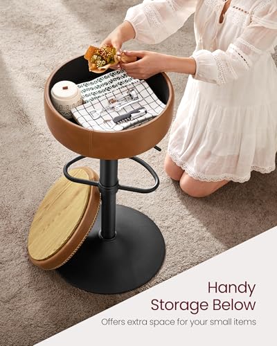 Adjustable Bar Stool with Storage - 360° Swivel, Height Adjustable, Caramel Brown