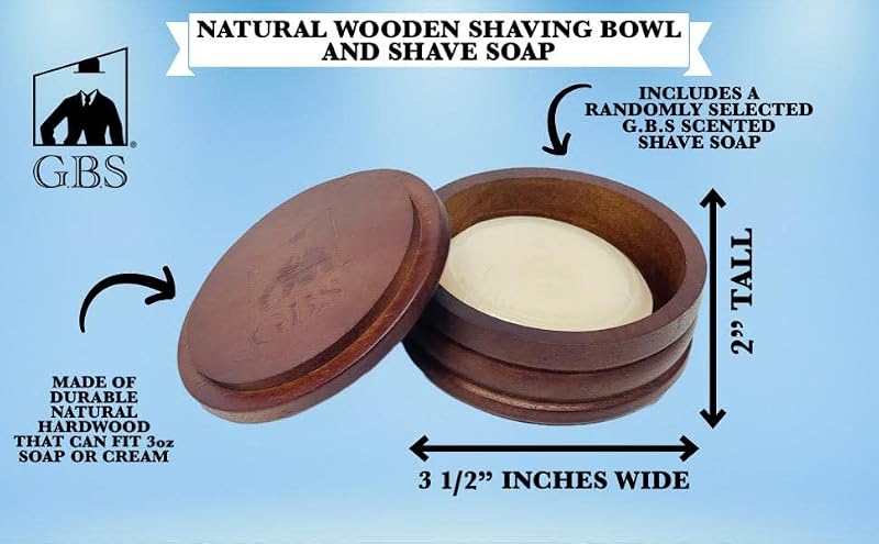 G.B.S Wooden Shaving Set with Synthetic Brush & Natural Soap Bowl - 3pc Beechwood Variation