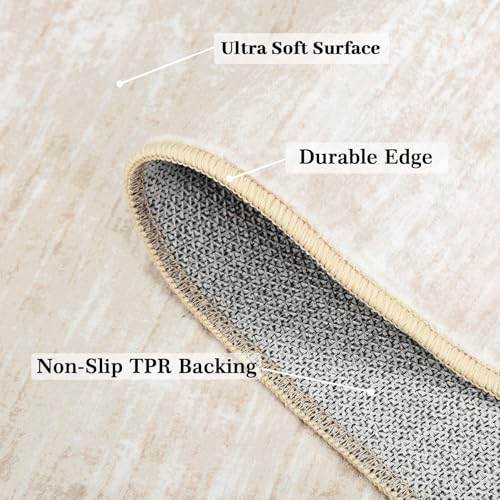 6x9 Beige Modern Abstract Washable Area Rug Non-Slip Soft Floor Carpet for Living Room