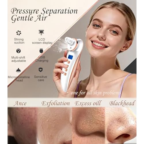 Blackhead Remover Pore Vacuum, Pore Cleaner for Face with 5 Attachments & 3 Suction Levels, USB Rechargeable Facial Blackhead Extractor Tool (Gold)