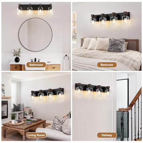 Farmhouse Black 4-Light Bathroom Vanity Light with Square Glass Shades - EvmVom