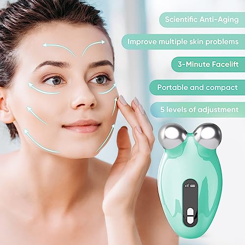 Microcurrent Facial Device, 5 Intensity Levels Face Massager with Red Light Therapy, Portable Microcurrent Facial Roller for Wrinkles, Toning & Skin Tightening