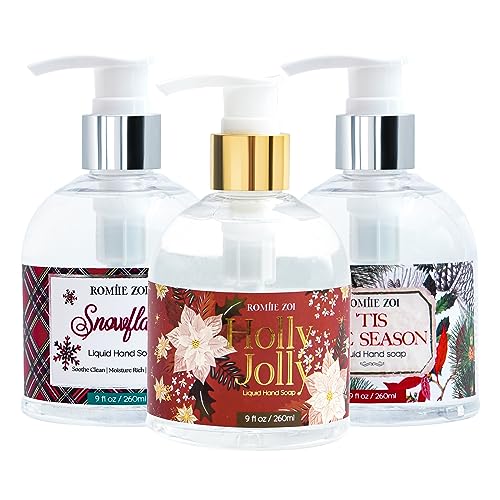ROMIIE ZOI Christmas Liquid Hand Soap with Gift Box - 260ml/ 9 fl. Oz - Variety Pack of 3£¨Scottish Tartan£¬Holly Jolly,' Tis The Season£©