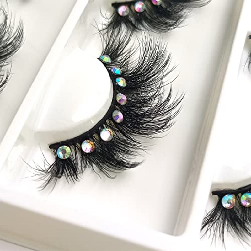 False Eyelashes with Glitter Rhinestones On, Bling Lashes 2023 Sparkle Full Strip Mink Eyelash 4 Pairs¡¦ (AF08bling)