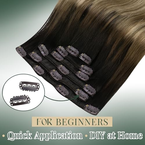 Clip-In Hair Extensions Human Hair Brown Balayage 14 Inch 7pcs - Variation #2/6/12/14 In