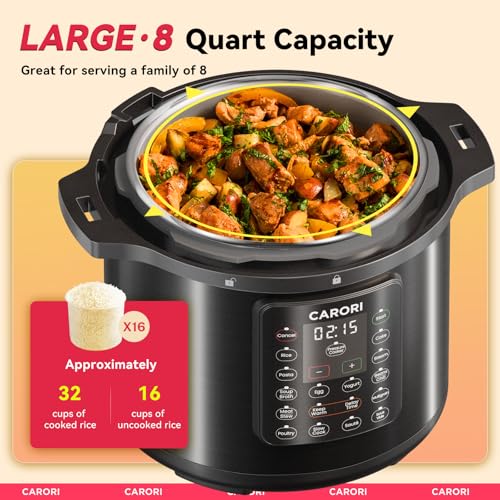 12-in-1 Electric Pressure Cooker 8 Qt - Stainless Steel, Black, with Recipe