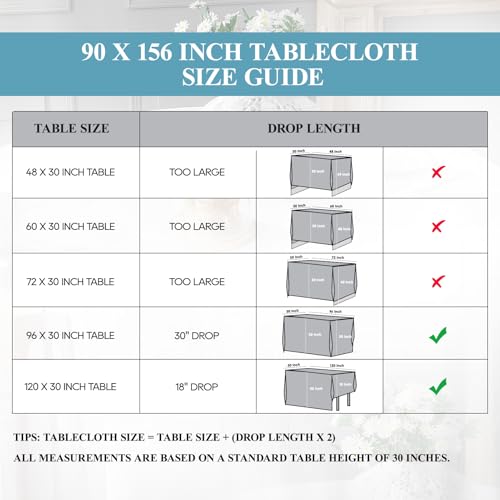 VidaFete 6 Pack White Rectangle Tablecloth 90x156 Inch for 6ft & 8ft Tables