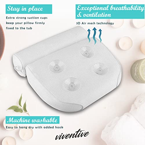 White Bath Pillow for Tub - Non-Slip, Extra-Thick Support Cushion for Head, Neck & Shoulders