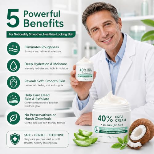 Urea Cream 40% for Feet with Salicylic Acid, Callus & Cracked Heel Care - 6 OZ Pack of 3
