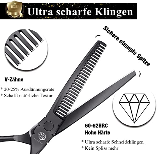 Purple Dragon 5.5 Inch Hair Cutting Shears Set with Bag - Black, Professional Barber Scissors