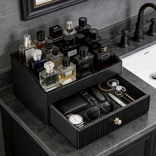 Men's Cologne Organizer Stand - 2 Layers Black Perfume Display & Storage