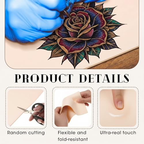 Complexion 148x6.3 Inch Roll-Up Tattoo Practice Skin with Scissors - Double-Sided Silicone