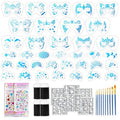 58 PCS Face Paint Stencils for Kids and Adults, 36 Reusable Facial Painting Templates, 6 Sticky Tattoo Stencils, 10 Makeup Brushes, 2 Adhesive Gem Stickers, 4 Finger Sponges for Party Makeup