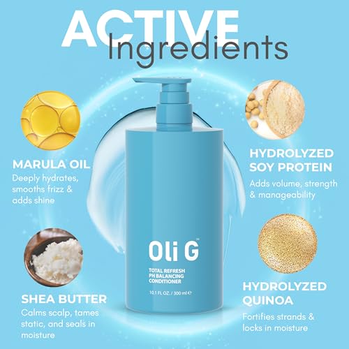 Oli G Total Refresh pH Balancing Hair Conditioner 10 Fl Oz - All Hair Types, With Marula Oil & Botanical Proteins