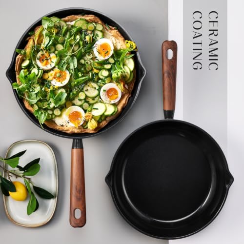 Ceramic Cookware Set - 21 Pieces with Non-Stick Coating & Glass Lids - Black