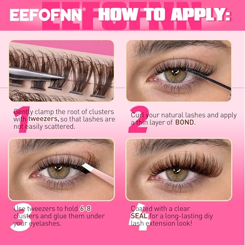 Eefofnn Brown Lash Clusters 300Pcs Fluttery Eyelash Extension 30D+40D+50D Brown Individual Lashes 10-16mm D Curly Natural Eyelash Clusters DIY Wispy Lash Extensions For Beginners