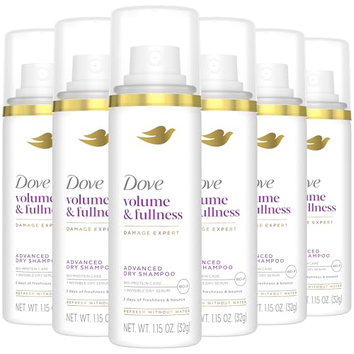 Dove Advanced Dry Shampoo, Travel-Size, Volume & Fullness, 6-Pack, Travel Essentials, 1.15 Oz Ea