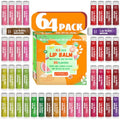 64 Pack Natural Lip Balm Set with Vitamin E & Coconut Oil - 16 Flavors, Mini Chap Sticks for Kids & Adults - Non-GMO