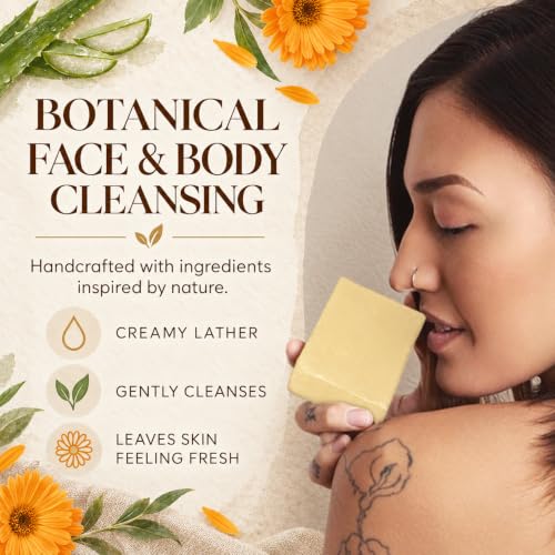 Lemon Blossom Calendula & Aloe Vera Soap - Organic Face & Body Bar, 4.5 oz, Pack of 3