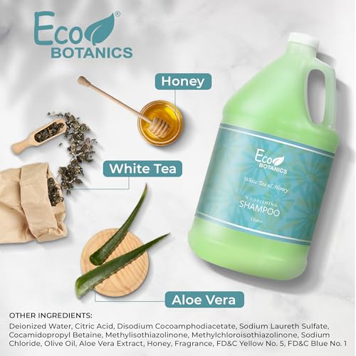 Terra Pure 1-Shoppe Eco Botanics Natural Shampoo with Raw Honey & White Tea | Gallon Jug Bulk Toiletries for Airbnb, Vacation Rentals, and Home Bathroom | Refill For Soap Dispensers