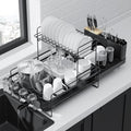 Kitsure Extendable Dish Drying Rack 2-Tier Black, Adjustable Kitchen Drainer