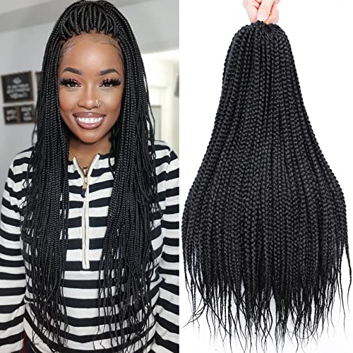 20 Inch Box Braids Crochet Hair Pre Looped for Black Women - 6 Packs, 1B