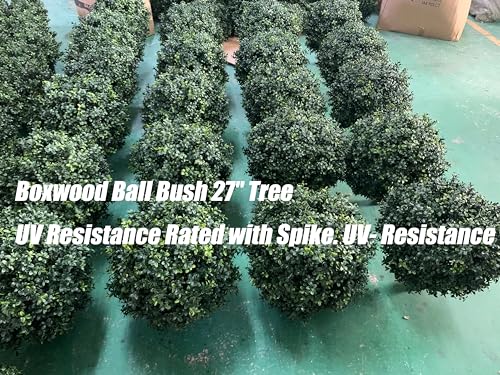 KYESYES 27" Artificial Boxwood Bush Balls with Spike - UV & Weather Resistant, 2 Pack, Green - Indoor/Outdoor Garden Decor