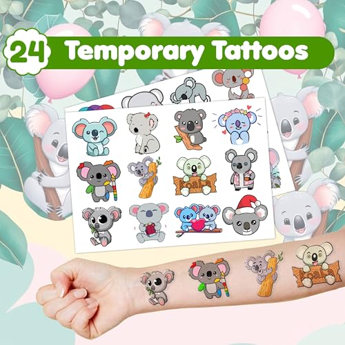 48 PCS Koala Party Set - 24 PCS Temporary Tattoos & 24 PCS Slap Bracelets - Adorable Koala-Themed Gifts for Kids, Girls, and Boys - Perfect for Birthdays, Baby Showers, Classroom Rewards & Decor