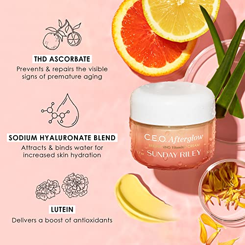 Sunday Riley C.E.O. Afterglow Brightening Vitamin C Cream Face Moisturizer 1.7 Fl Oz