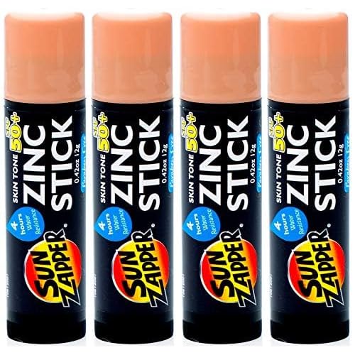 Sun Zapper Zinc Sunscreen Stick Light Skin Tone 4-Pack SPF 50+ ? Tinted Mineral Sunscreen Sticks for Face, Water Resistant Sunblock, Travel Size 12g (0.42 oz) each, Australian Made