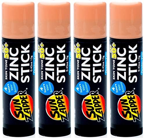 Sun Zapper Zinc Sunscreen Stick SPF 50+ Light Skin Tone 4-Pack - Water-Resistant Mineral Sunscreen for Fair Skin