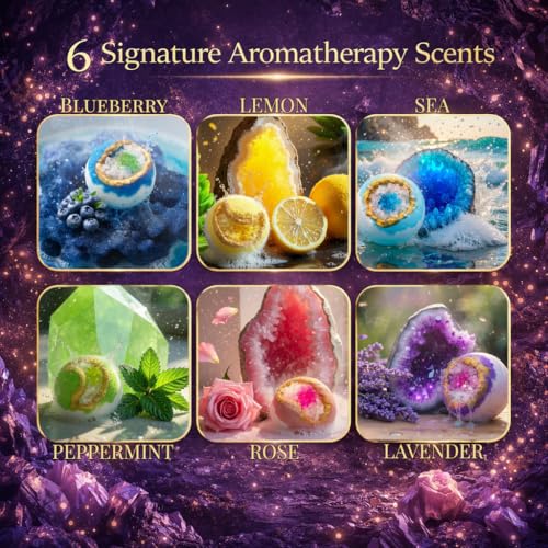 Luxury Crystal Geode Bath Bomb Gift Set with 6 Large Scented Fizzers in Magnetic Box