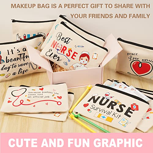 Kolewo4ever 16 Pieces Nurse Survival Kit Nurse Practitioner Gifts Nurse Appreciation Gifts CNA Week Gifts Nursing Makeup Bags Cosmetic Funny Travel Pouch Bag for Women Nurses