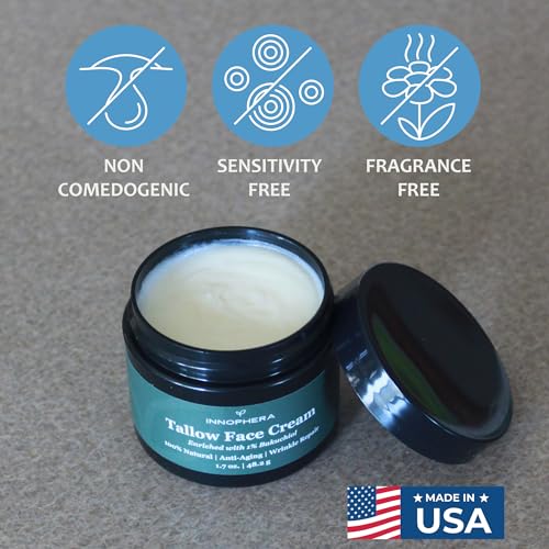 Whipped Beef Tallow Face Cream with Bakuchiol - Natural Anti-Aging Moisturizer for Sensitive Skin 1.7 oz