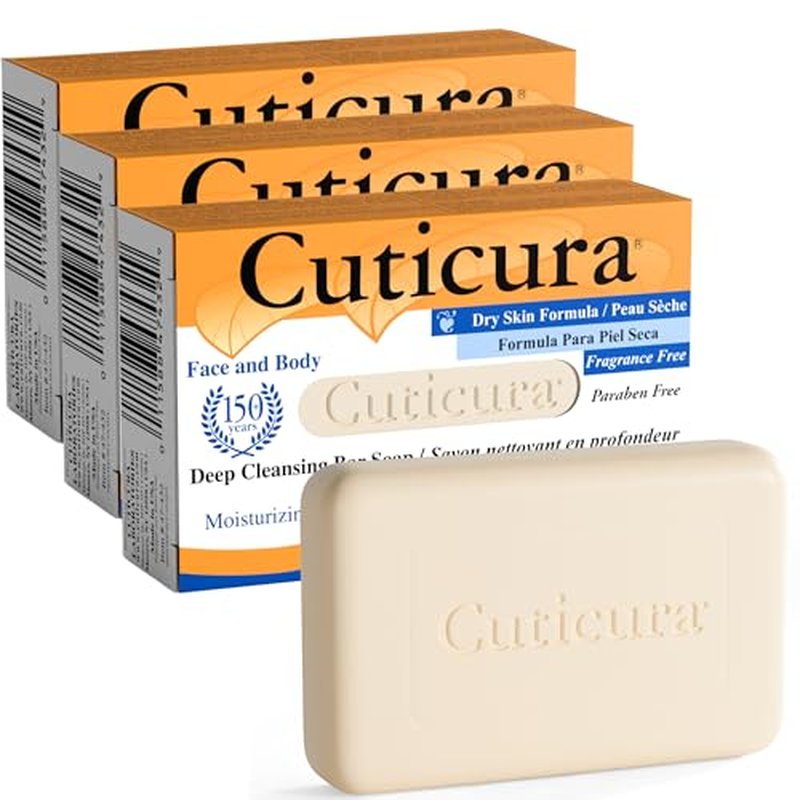 Cuticura Deep Cleansing Face and Body Soap, Dry Skin Formula ? Deep Cleansing Bar Soap for Blemish-Prone Skin 3 oz (Pack of 3)
