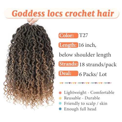 Forevery 16 Inch T27 Goddess Locs Crochet Hair - Pre-Looped Faux Locs for Black Women, 6-Pack