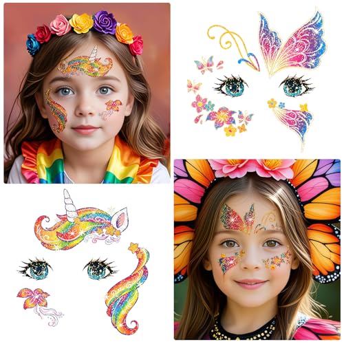 Leesgel 24 Sheets Glitter Face Tattoos for Kids - Face Paint Tattoos for Boys Girls Birthday, Party Favors, Prizes for Kids Classroom, Trick or Treat, Goodie Bag Stuffers, Stocking Stuffers and Gifts