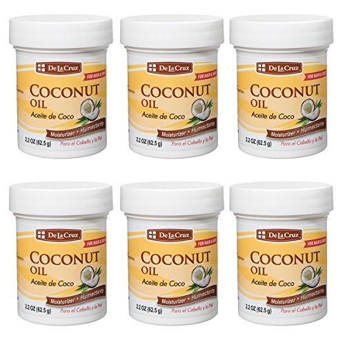 De La Cruz 2.2oz Coconut Oil for Skin & Hair - Natural Moisturizer & Hair Treatment (6 Jars)