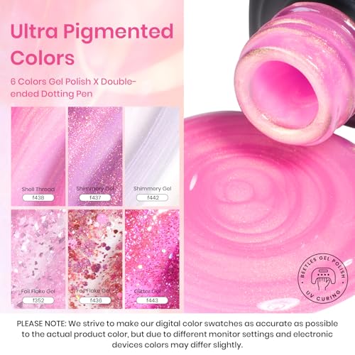Beetles Gel Nail Polish Set ? 6 Pink Shades with Shimmer & Glitter Soak Off UV LED Gel Polish Kit Long Lasting Pink Reverie Collection DIY Home Salon Manicure Gift for Women & Girls